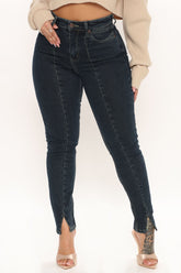 Sienna Seam Front Ankle Slit Skinny Jeans - Dark Wash Ins Street